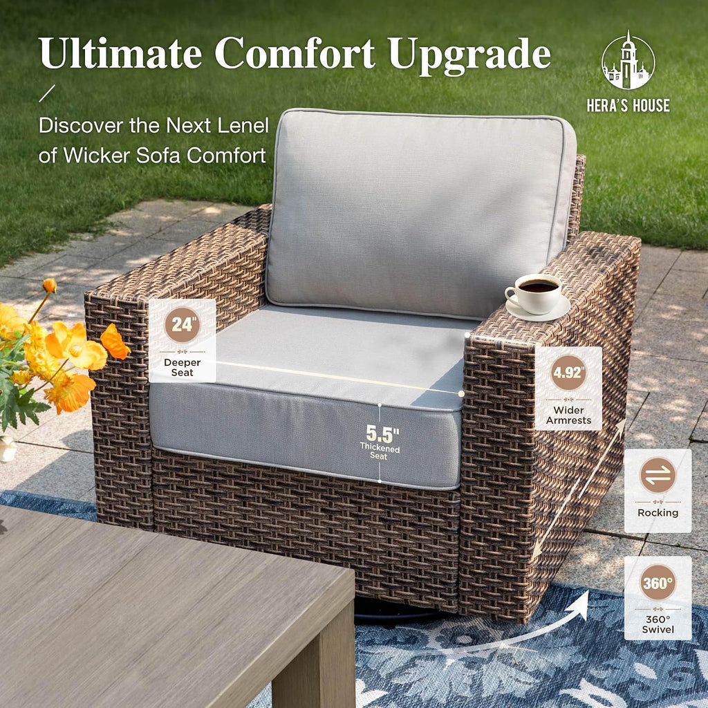 HERA'S HOUSE 6-Piece Patio Furniture Set with Wide Arm, Grey