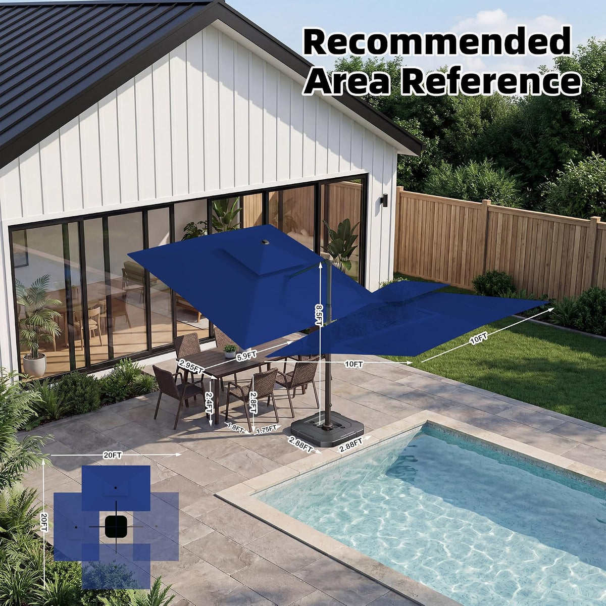 10x10 FT Outdoor Cantilever Patio Umbrella, Navy