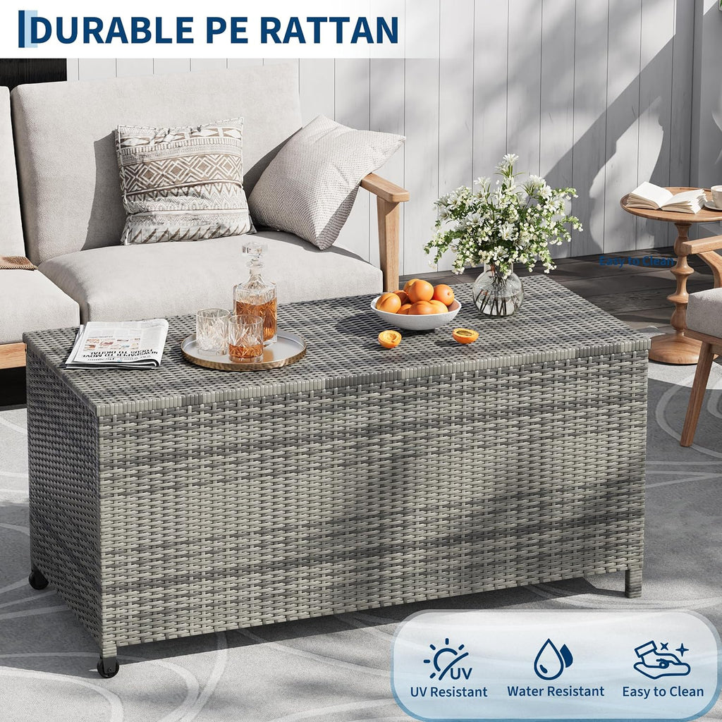 Garvee 125 Gallon Large Deck Box Waterproof PE Rattan