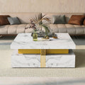 Merax Coffee Table, Modern Square Coffee Table with 4 Drawers, Contemporary Luxury Center Table Cocktail Table with Gold Accents for Living Room, 43.3" Lx 43.3" W (White)