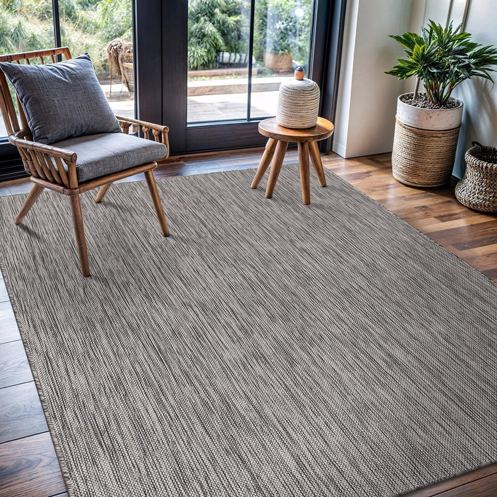 CAMILSON Outdoor Rug 6x9 Modern Area Rugs for Indoor and Outdoor Patios and Porches - Waterproof, Washable, Non-Shedding, Easy-to-Clean Outside Carpet (6 x 9, Solid - Silver Gray)