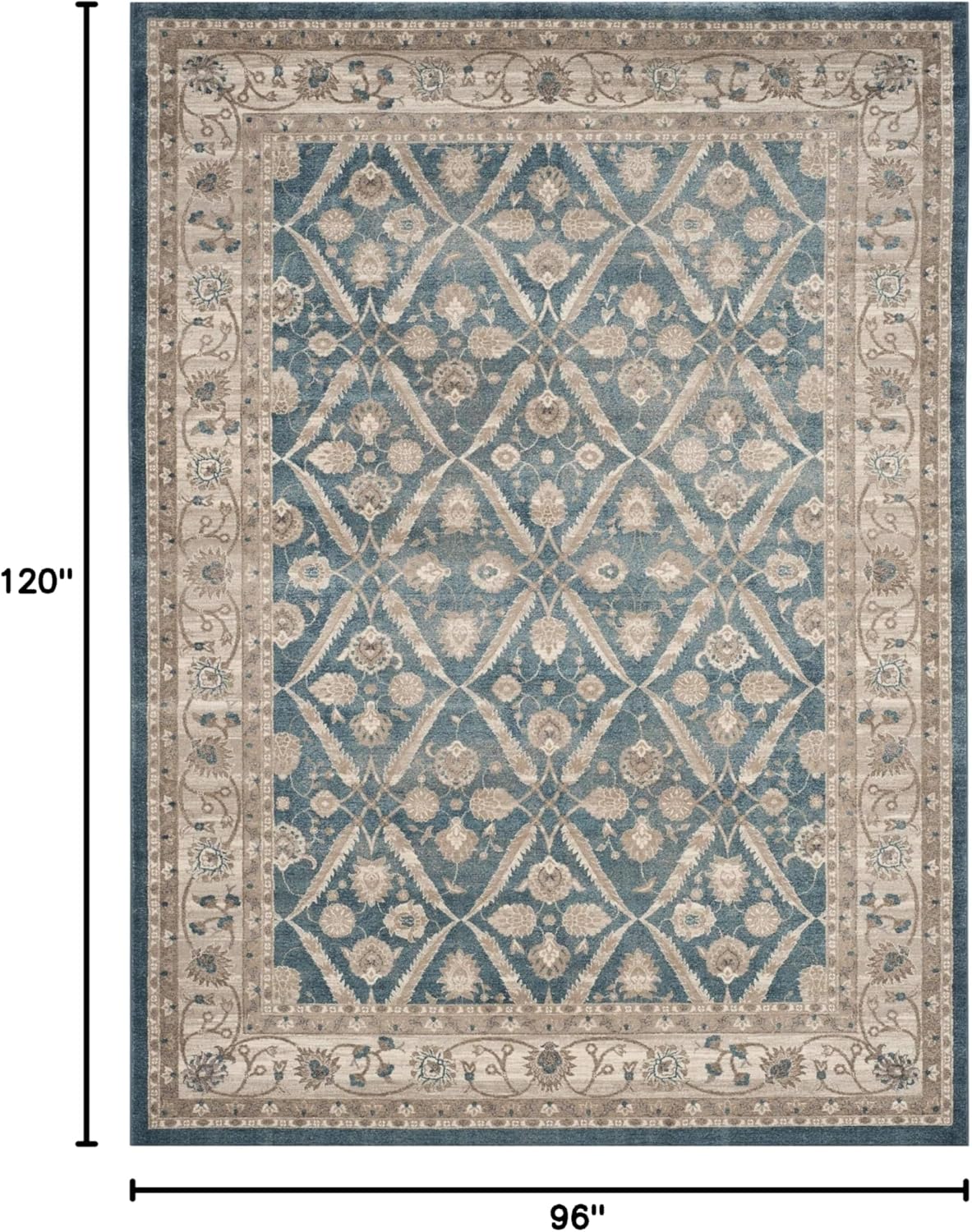 SAFAVIEH Sofia Collection Area Rug - 8' x 10', Blue & Beige, Vintage Oriental Distressed Design, Non-Shedding & Easy Care, Ideal for High Traffic Areas in Living Room, Bedroom (SOF378C)