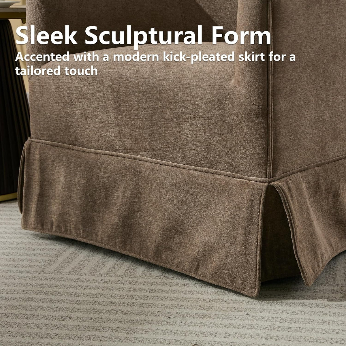 Swivel Accent Chairs Set of 2, Barrel Chair, Skirted Base, Brown