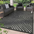 Garvee 5x8 Black and White Striped Outdoor Waterproof Rug Reversible Plastic Straw Patio Mat, Portable RV Camping Rug Quick Dry for Picnic, Beach, Balcony, Deck UV Protected & Lightwight, Black&White