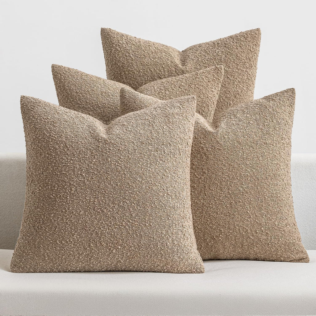 MIULEE Decorative Boucle Throw Pillow Covers 20x20 Inch Camel Set of 4