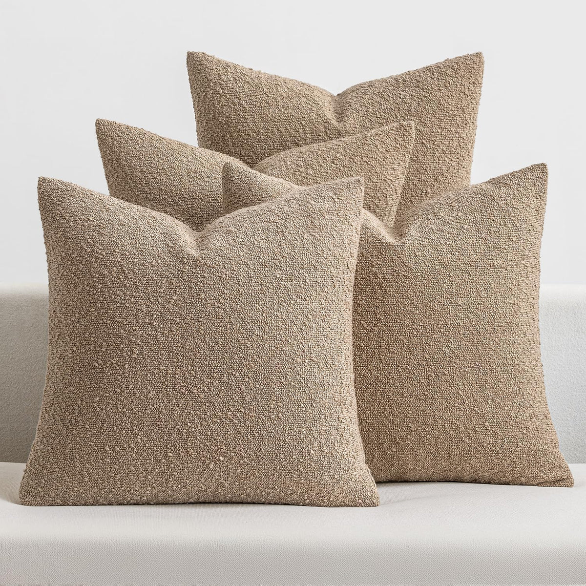 MIULEE Decorative Boucle Throw Pillow Covers 20x20 Inch Camel Set of 4