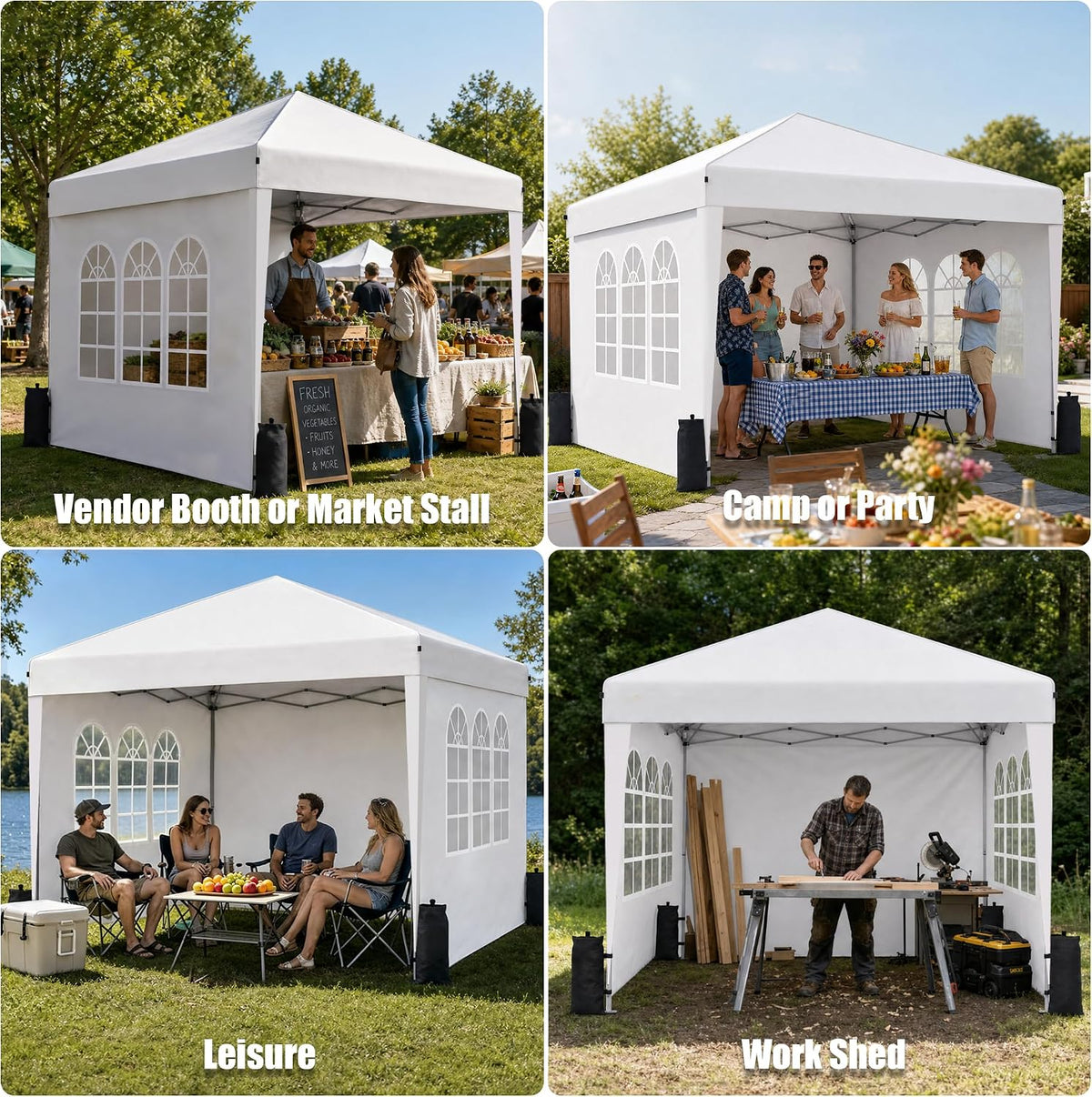 10x10 Pop Up Canopy Tent with Sidewall, Commercial, White