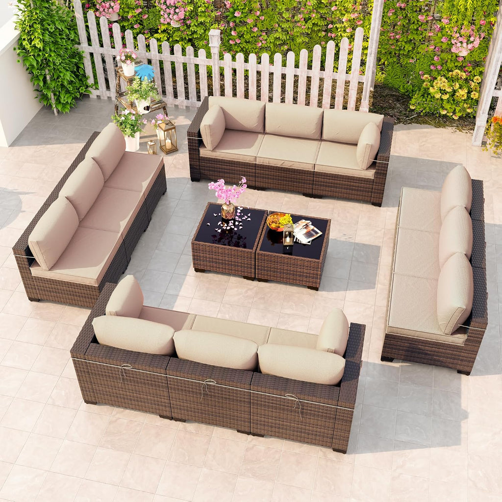 Kullavik 14 Piece Patio Furniture Set, Outdoor Wicker Sectional Sofa
