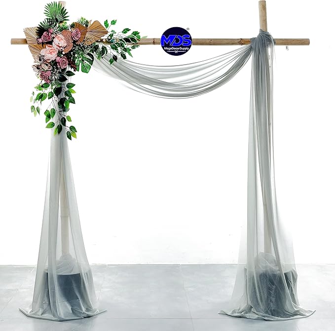 MDS Halloween Chiffon Draping Fabric - 2 Panel, 30" Wide x 50ft Long - Sheer Spooky Arbor & Canopy Drapery for Haunted House Backdrops, Party Ceilings, DIY Costumes & Themed Events - Gray (Pack of 2)