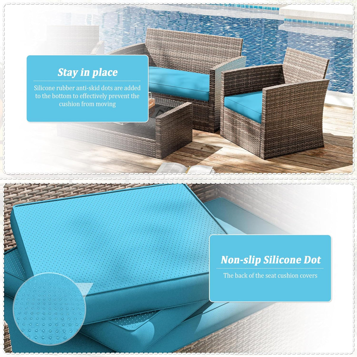 3 Pcs Outdoor Cushion Covers, Patio Cushion Covers Replacement Fit for 4-Seater Wicker Rattan Patio Set Chair Couch,36×18×2,18×18×2, Covers Only, Lake Blue