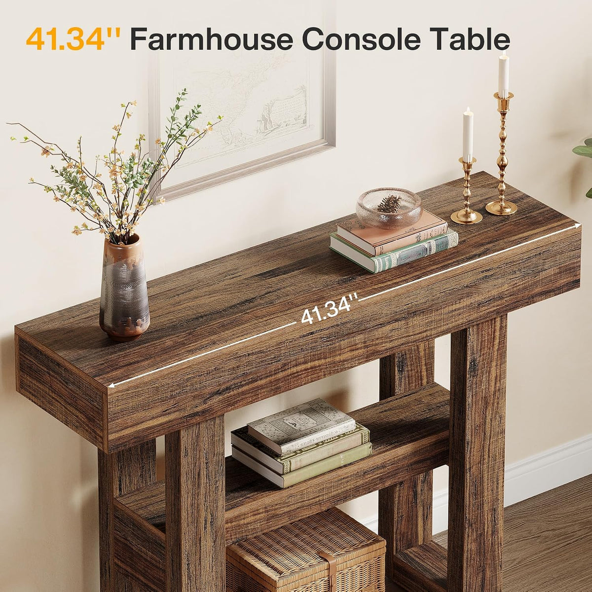 Tribesigns 41.34" Farmhouse Console Table, Sofa Table Behind The Couch