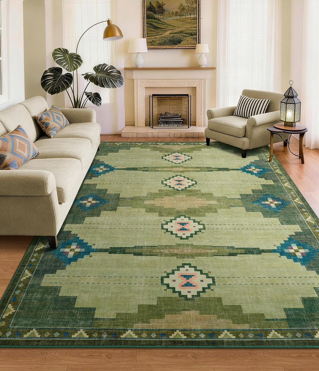 YIHOUSE 9’x12’ Washable Green Mid Century Modern Area Rug for Living Room