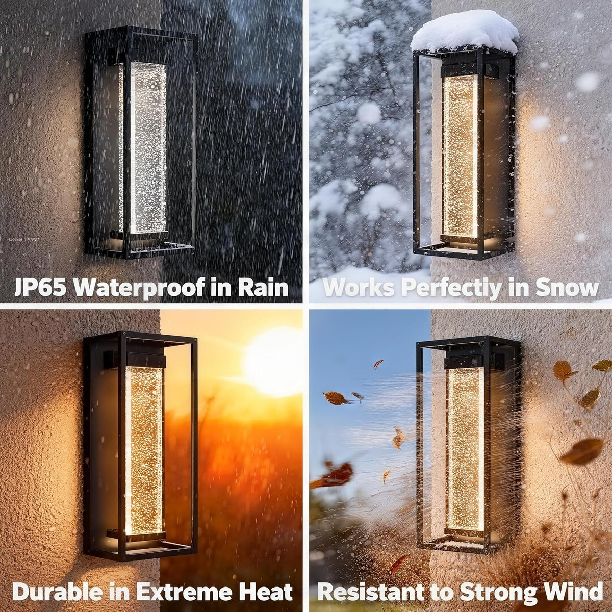 16 Inch Modern Outdoor Wall Sconce, Matte Black Waterproof Exterior Wall Light with Metal Frame and Crystal Bubble Glass, LED 3000K Warm White Lantern for Porch Garage Patio Lighting (1 Pack)