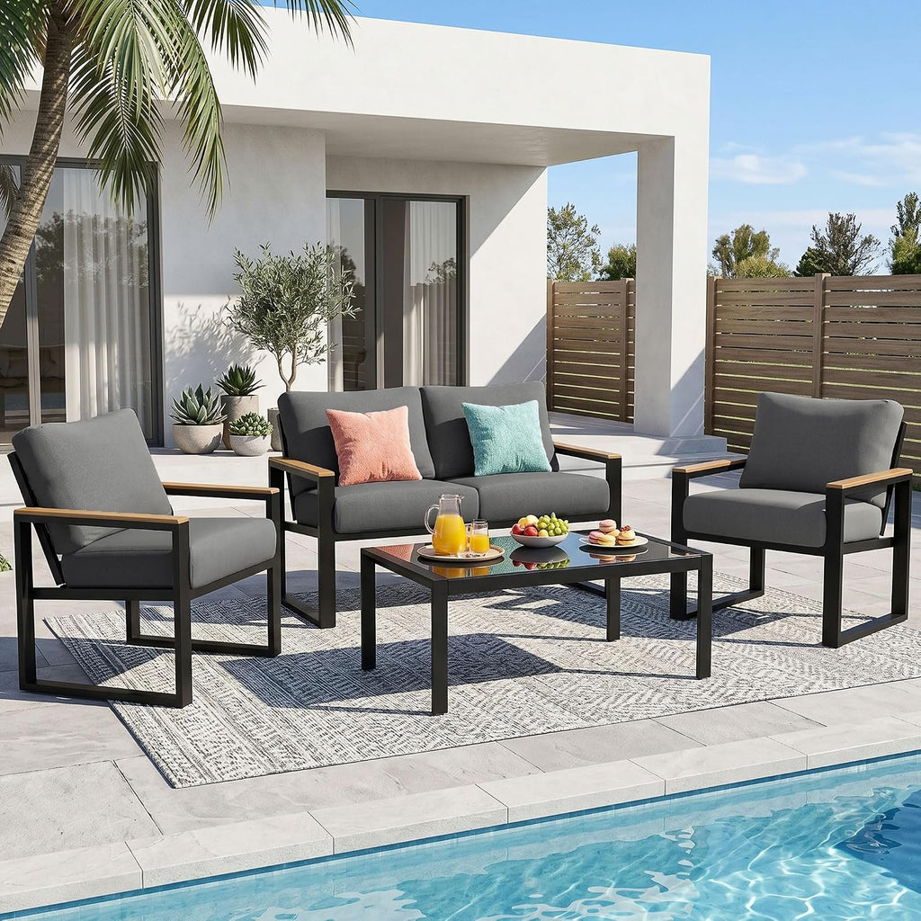 NATURAL EXPRESSIONS 4 Pieces Patio Furniture Sets, Modern Metal Patio Set