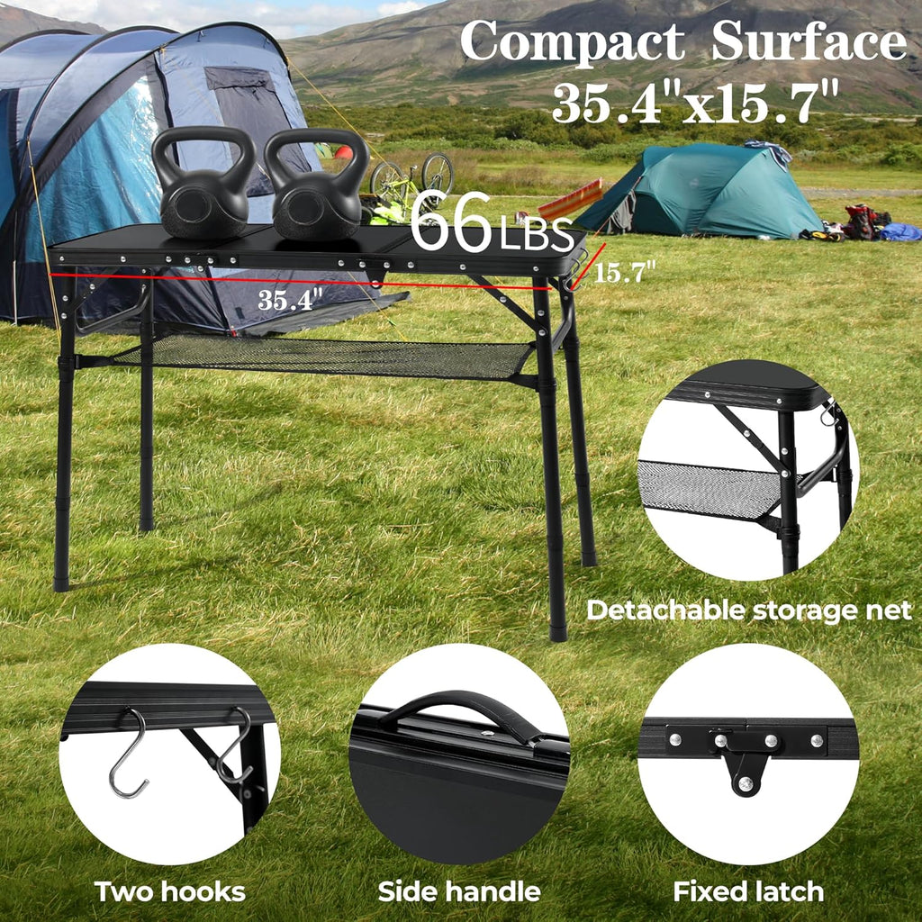 3ft Folding Camping Table with 3 Adjustable Height Max 27.3 Inch
