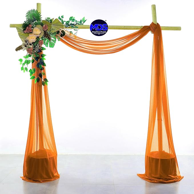 MDS Halloween Chiffon Draping Fabric - 2 Panel, 30" Wide x 40ft Long - Sheer Spooky Arbor & Canopy Drapery for Haunted House Backdrops, Party Ceilings, DIY Costumes & Themed Events - Orange (Pack of 2)