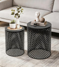 Set of 2 Outdoor Side Table, Garden Stool for Patio, Metal Accent Table Modern End Table, Patio Side Table for Garden, Balcony, Bedroom Indoor Outdoor Decorative, Jet Black