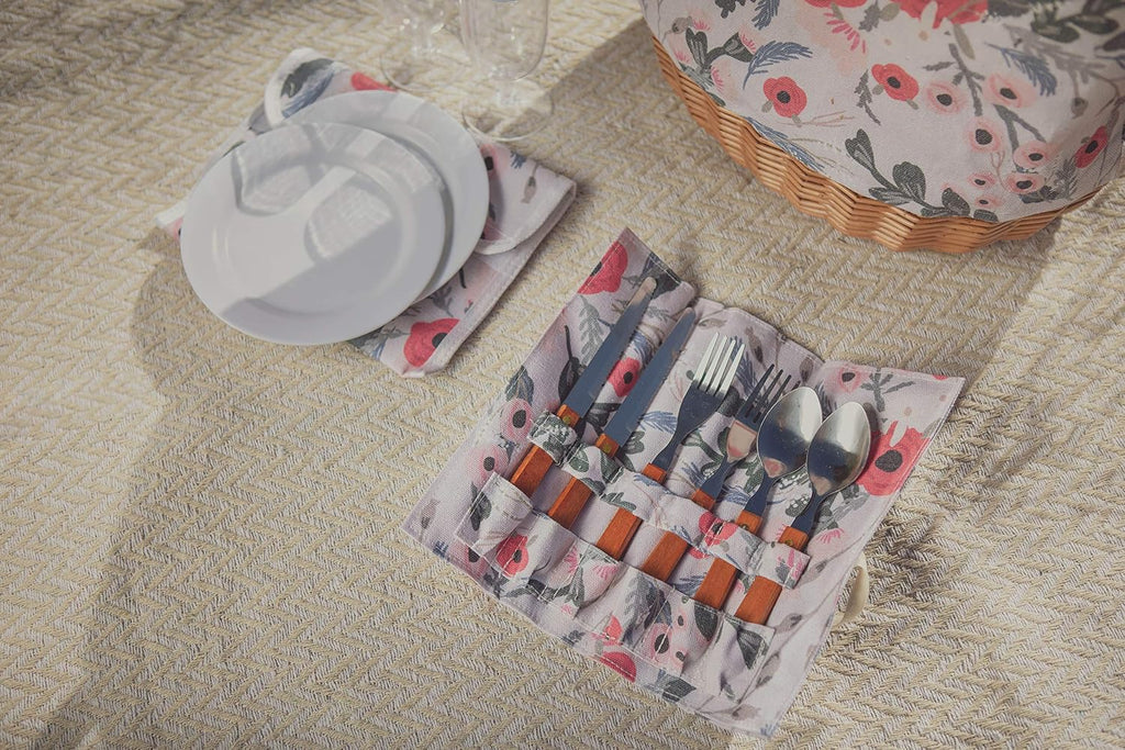 Picnic TIME Promenade Picnic Basket for 2, Canvas and Willow Picnic Set - Includes Utensil Set, Glasses, and Plates, (Floral Pattern)