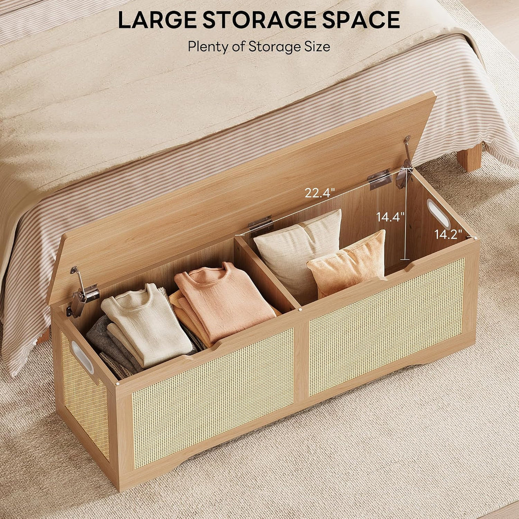 LIKIMIO 47.2" Rattan Storage Ottoman Bench Chest, Rustic Wood