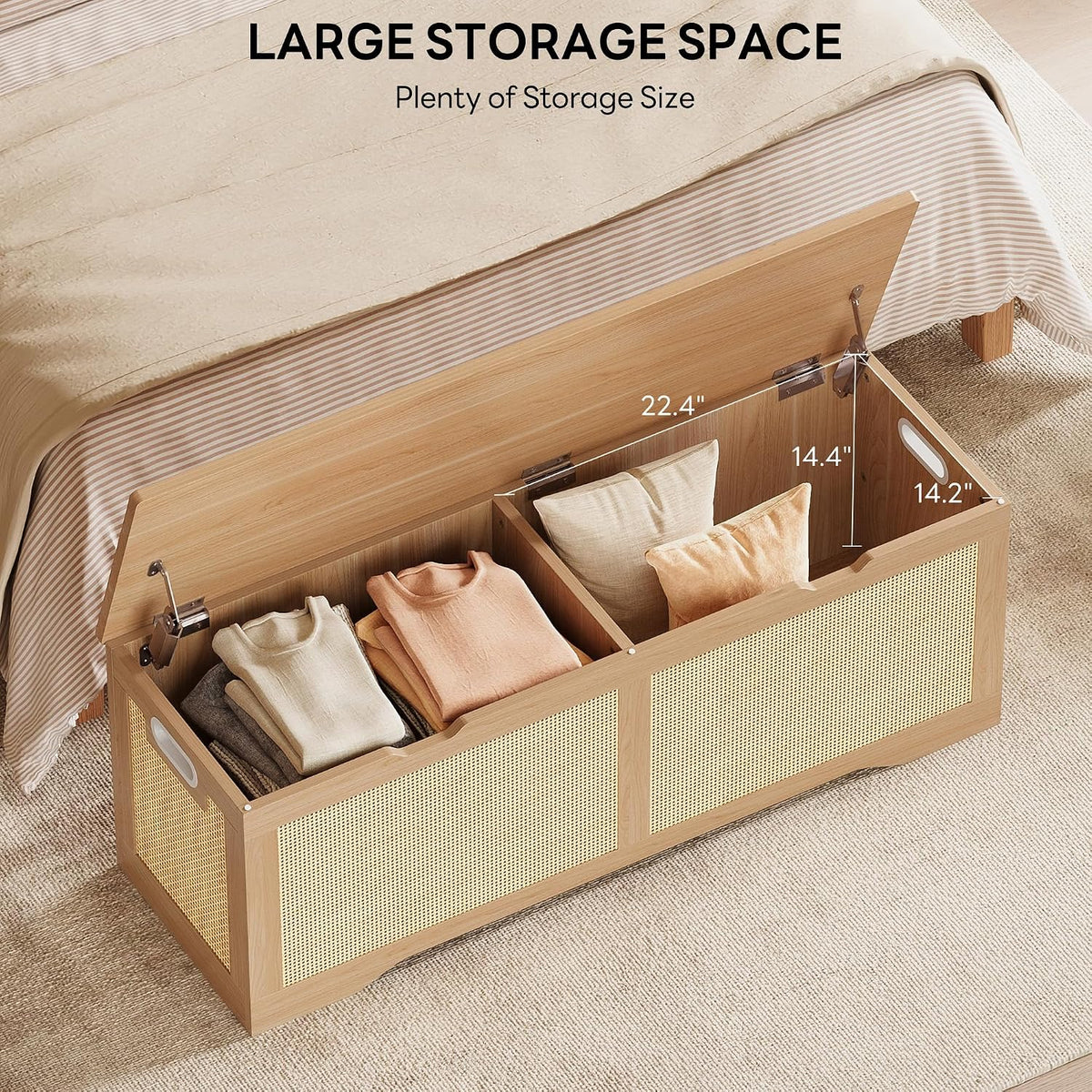 LIKIMIO 47.2" Rattan Storage Ottoman Bench Chest, Rustic Wood
