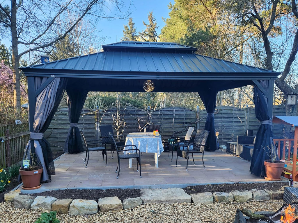 PURPLE LEAF Hardtop Gazebo 12' X 16' Privacy Curtain, Gray