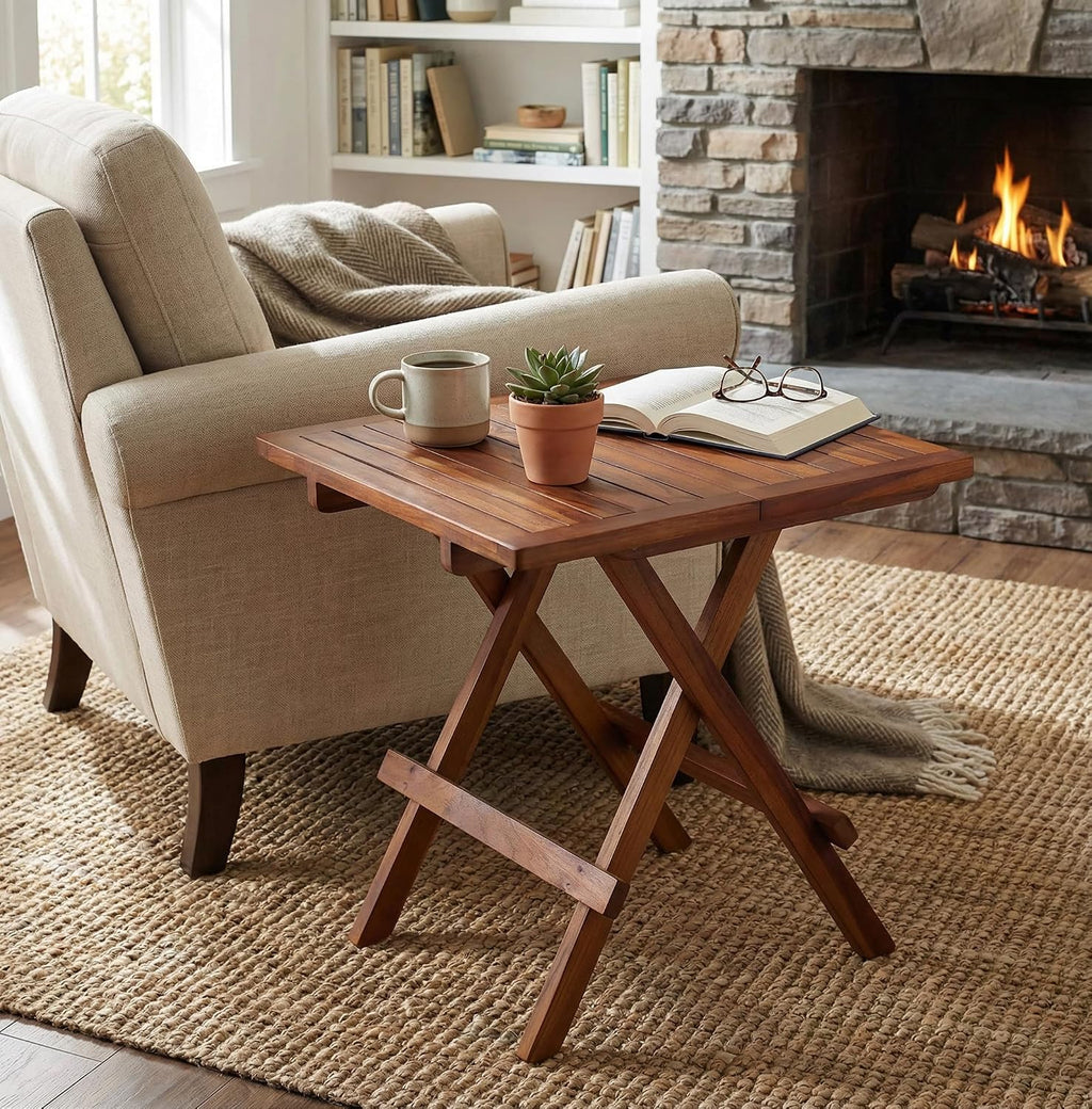 Bare Decor Ravinia Folding Teak Small Table, Oiled Finish Brown