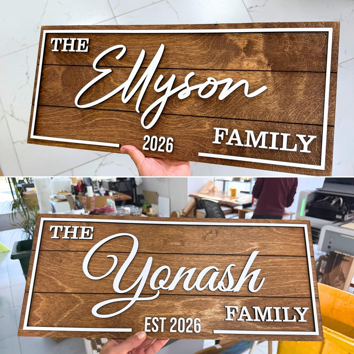 Personalized Family Name Sign - Custom Art Deco Last Name Wood Wall Decor Plaque, Rustic Farmhouse Style Wedding Gift, Housewarming Gift, Custom Wooden Wall Hanging with Established Date, Large Wall Art for Living Room or Entryway 23x7" (Small)