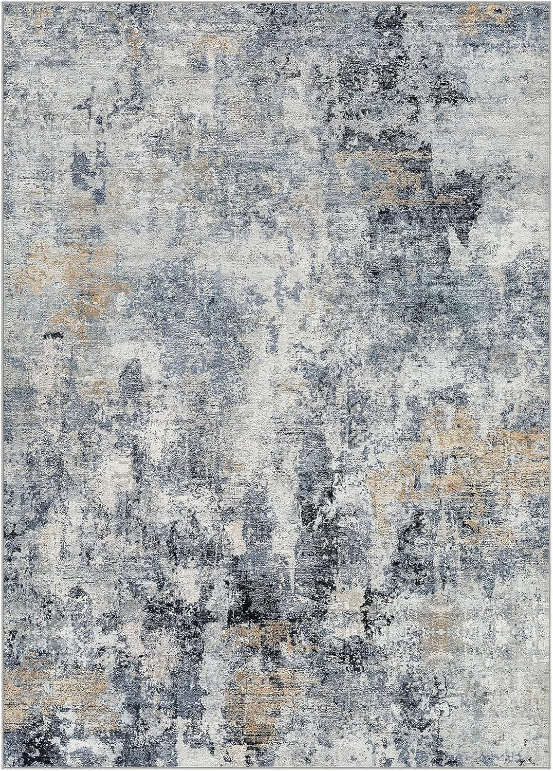 WITSHOCK 5x7 Area Rug Washable Abstract Rugs for Living Room Blue/Brown