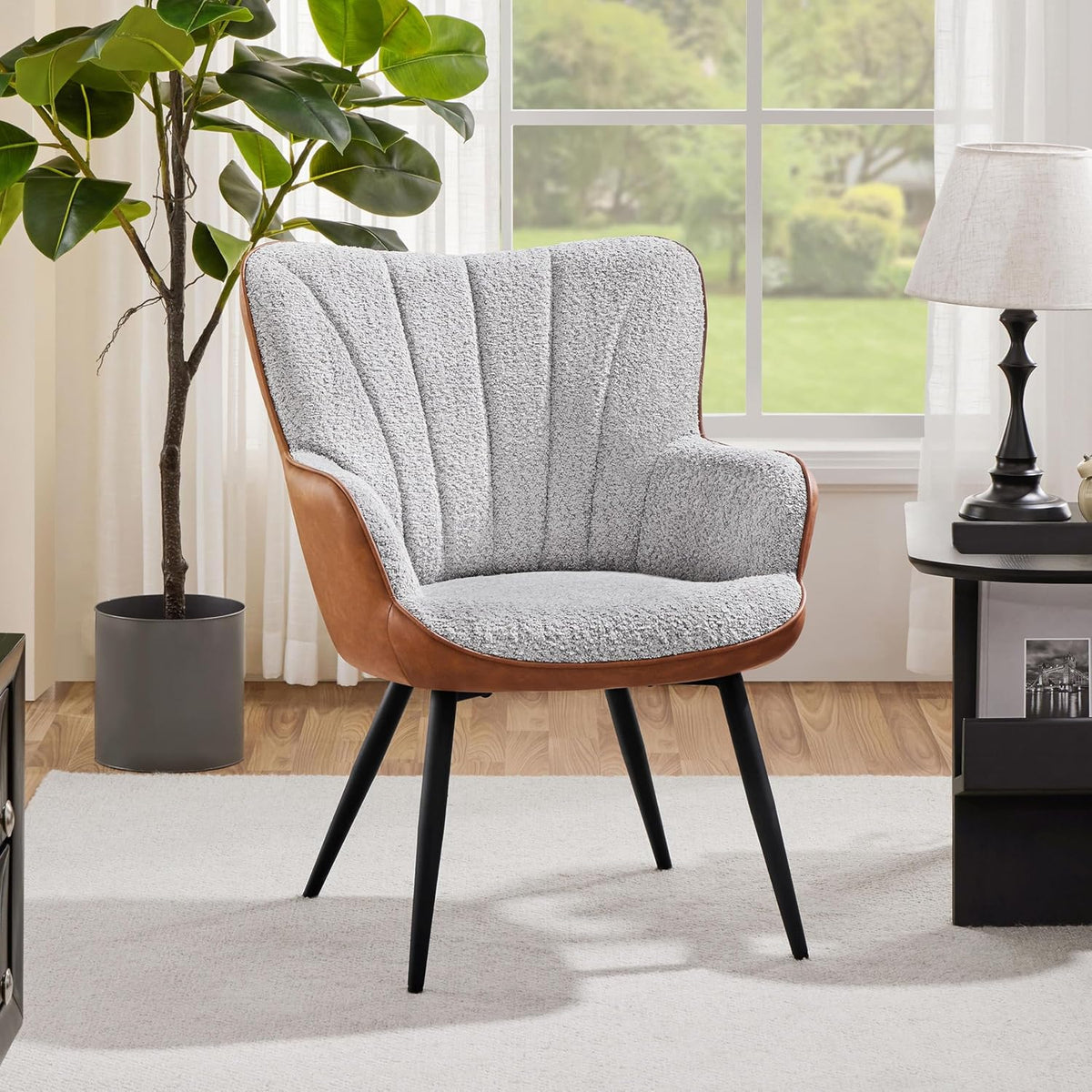 Yaheetech Accent Chair, Upholstered Armchair, Gray/Retro Brown