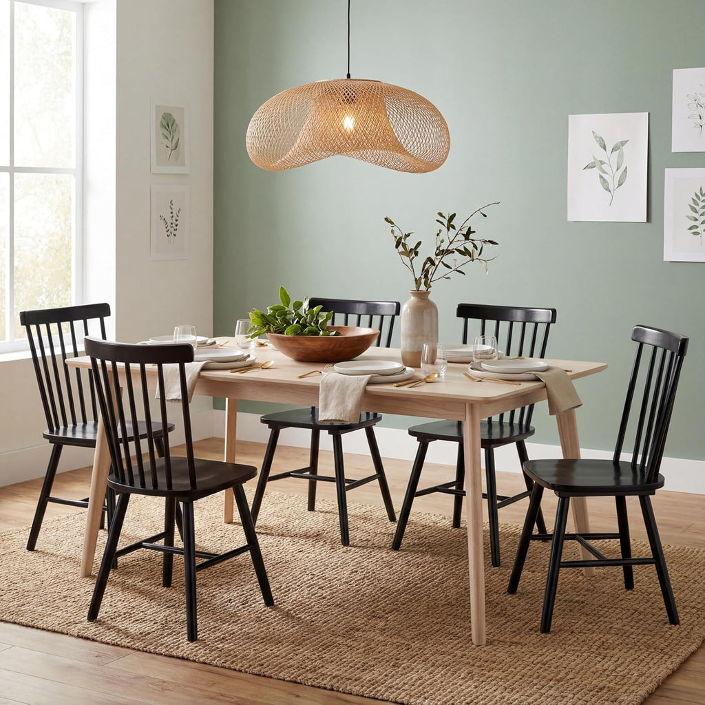 PrimeZone Windsor Dining Chairs Set of 6 with Spindle Back, Black