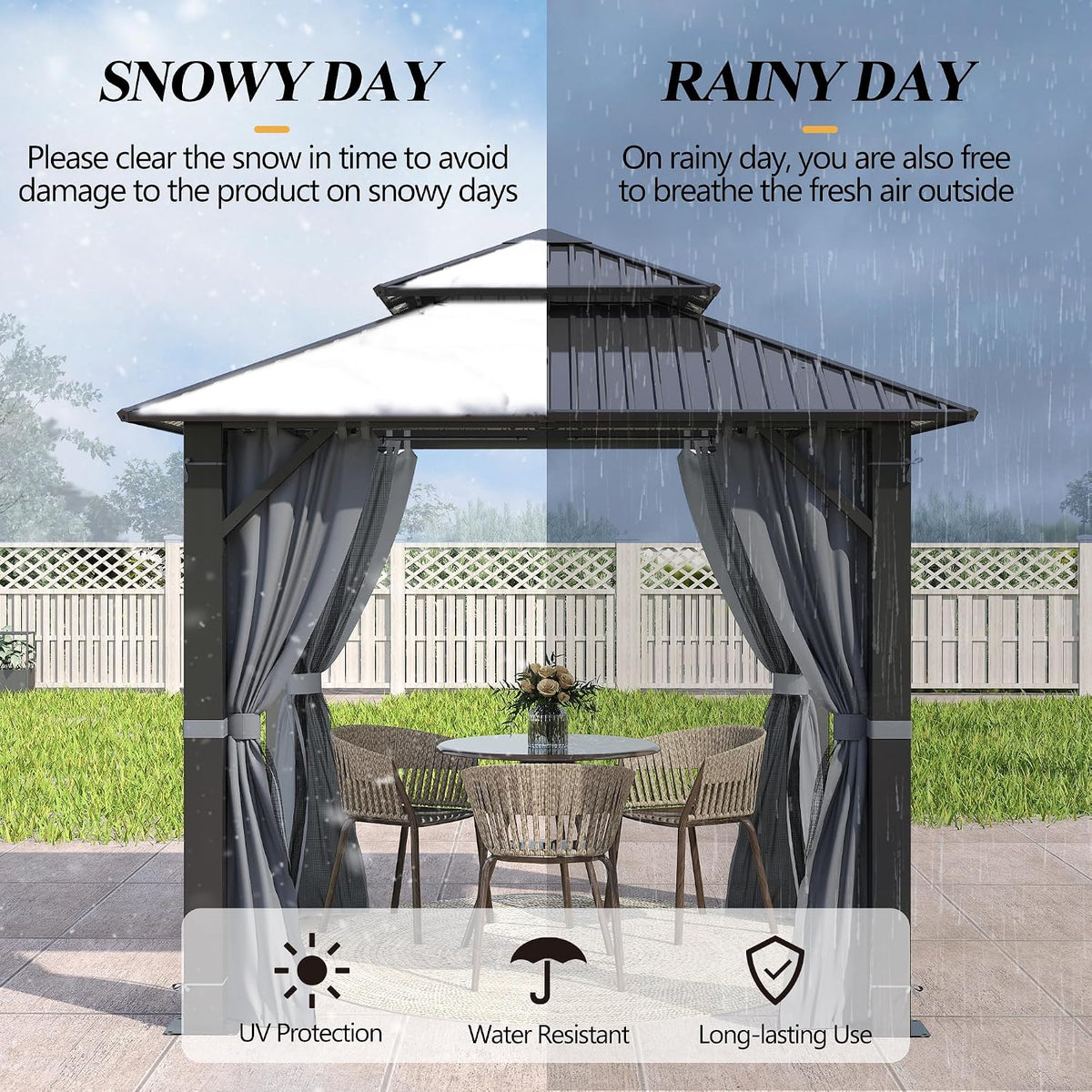 GARTOO 8x8FT Outdoor Hardtop Gazebo with Double Roof