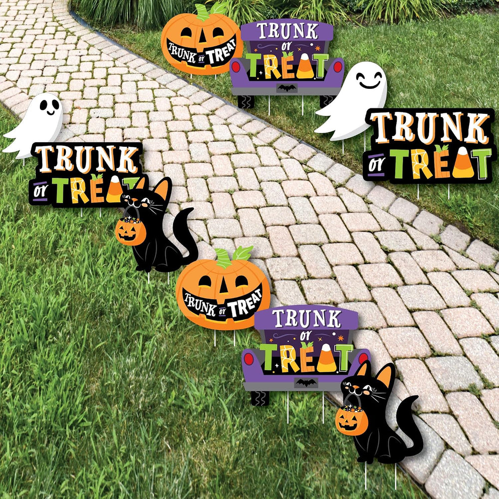 Big Dot of Happiness Trunk or Treat - Cat Pumpkin Trunk Lawn Decorations - Ou...
