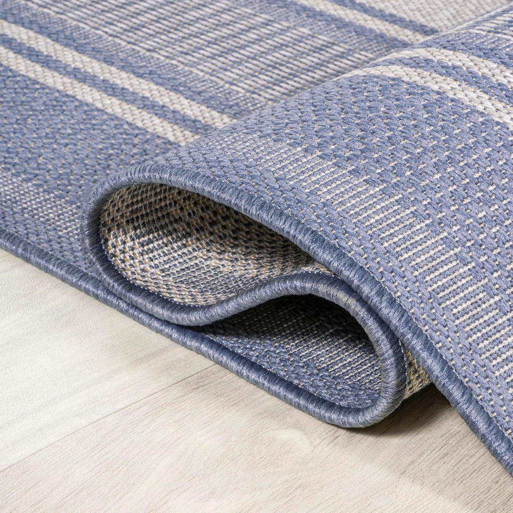 JONATHAN Y Double Stripe Indoor Outdoor Area Rug 3X5 Blue/Light Gray, Haynes Modern for Backyard, Patio, Porch, Easy-Cleaning, High Traffic, Pet-Friendly, Non-Shedding (SMB202E-3)