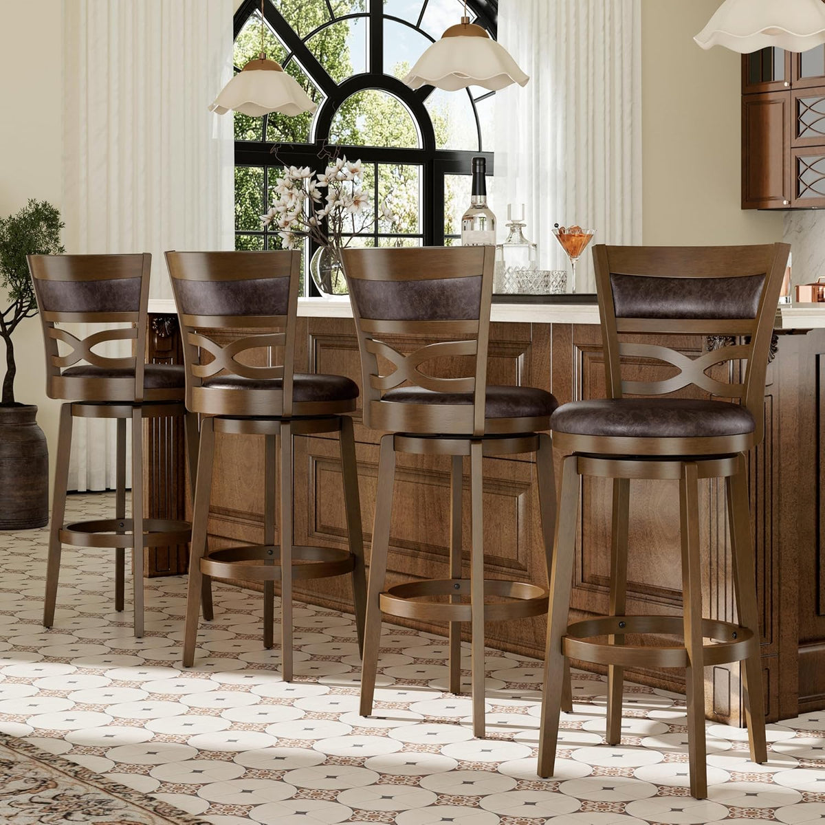 PHI VILLA 30 Inch Bar Height Stools Set of 4, Swivel Barstools with Back