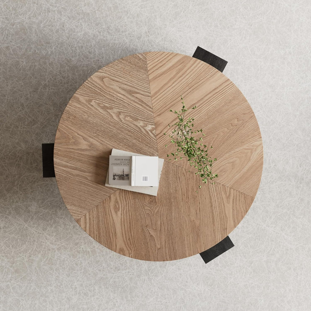 Round Coffee Table with Hidden Storage & 3 Block Legs