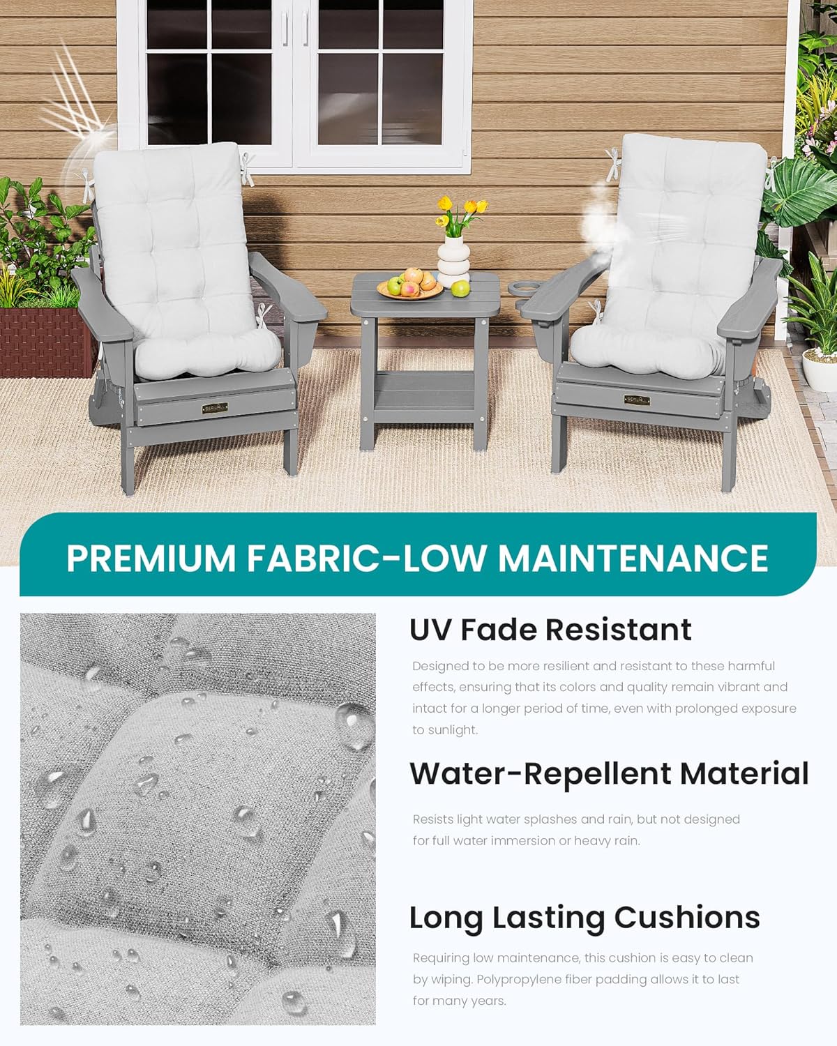 SERWALL HDPE Outdoor Rocking Chair Cushion Set of 2, Gray
