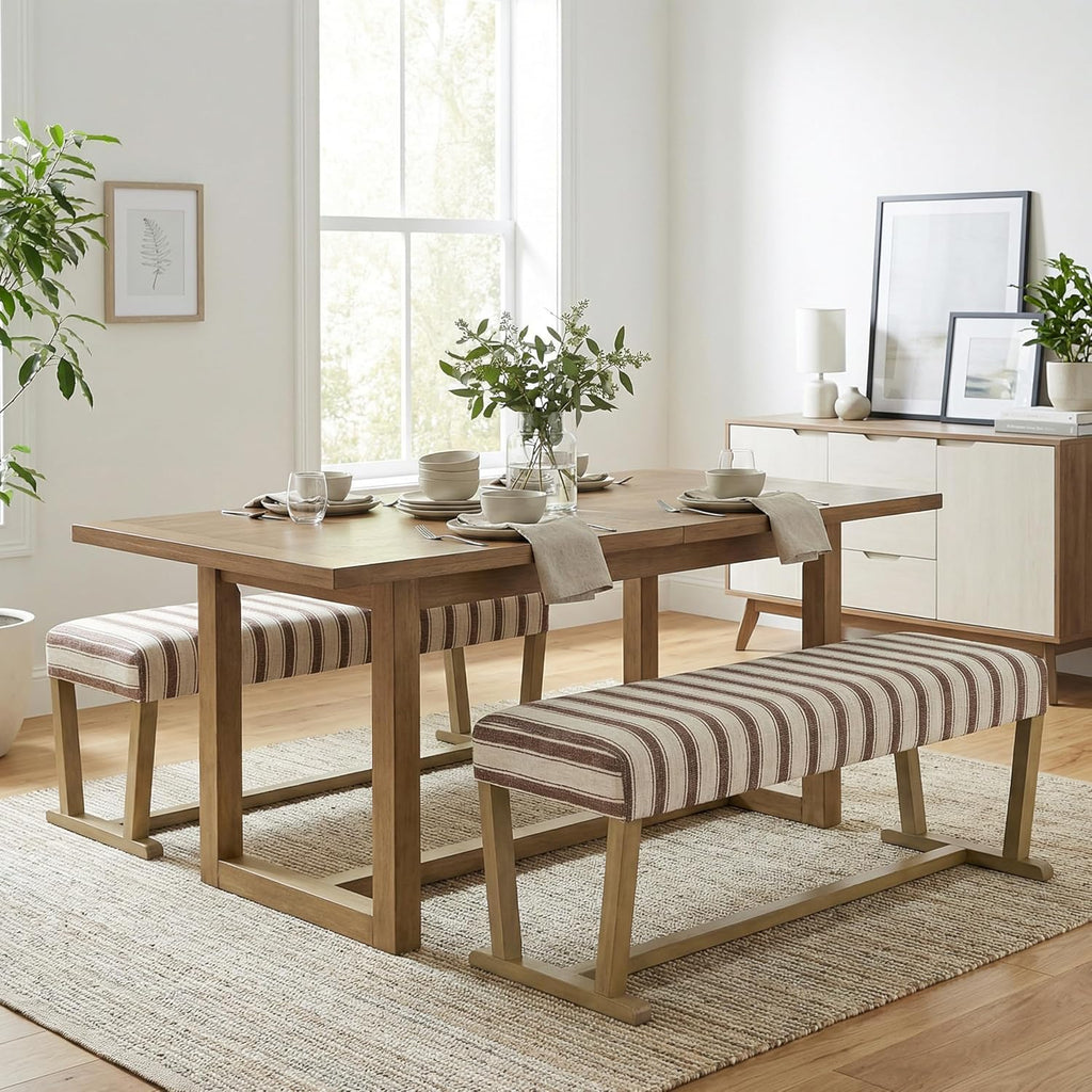 VKNOW Upholstered Entryway Bench, Dining Bench with Cushion, Brown