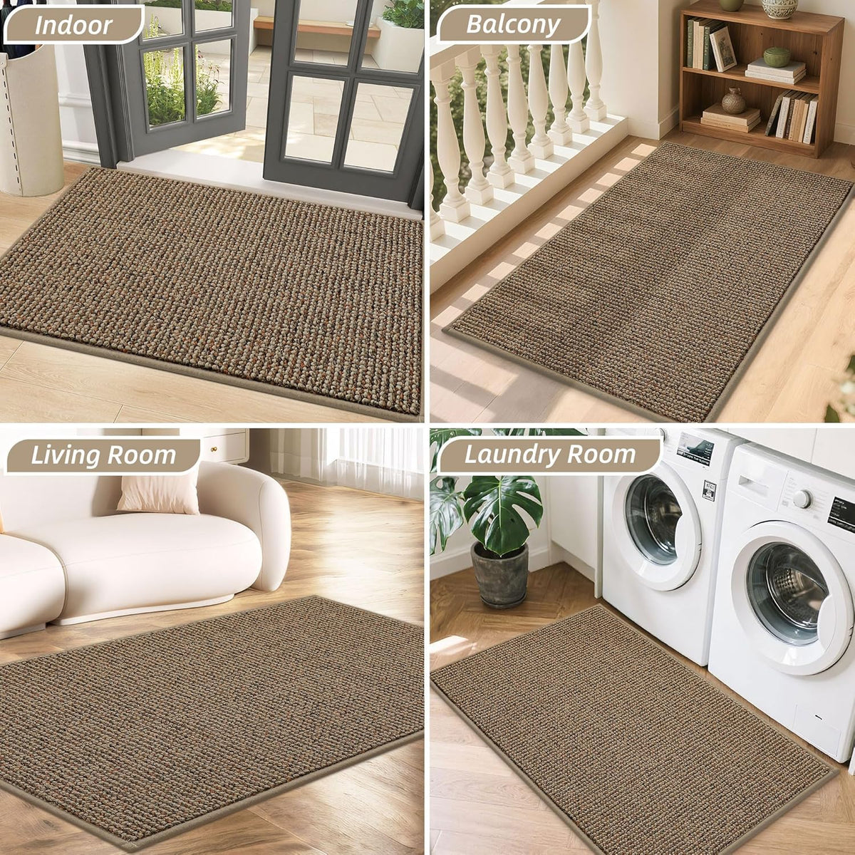 BEQHAUSE Dirt Trapper Door Mat 32" x 48", Non-Slip Washable Doormats, Beige