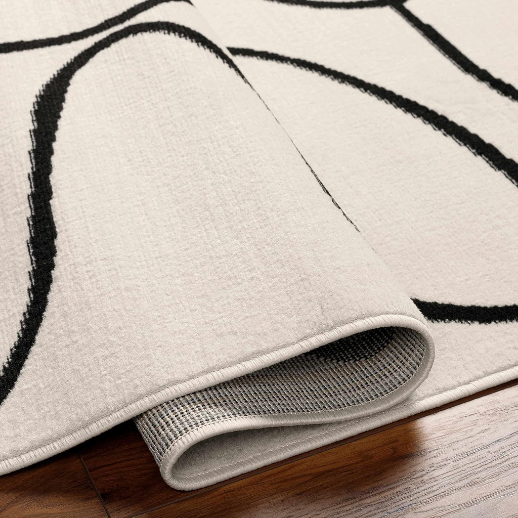 Hauteloom Eilir Modern Abstract Runner Rug - Contemporary Geometric Carpet for Hallway, Kitchen - Beige, Black, Cream - 2'7" x 7'3"