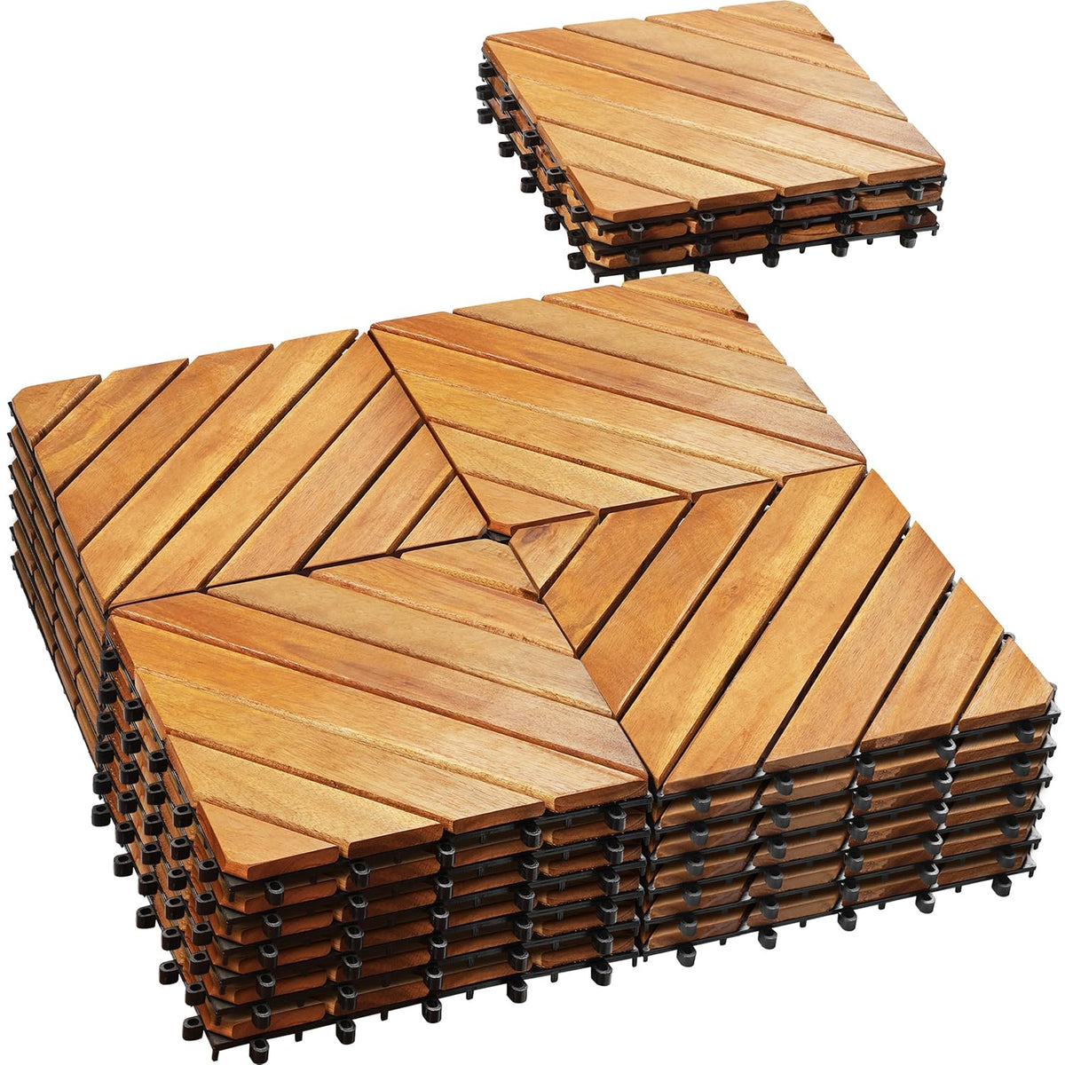 PrimeZone 27 PCS Solid Acacia Wood Interlocking Patio Deck Tiles Outdoor