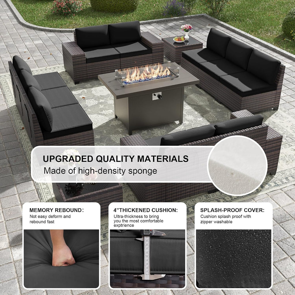 Kullavik 13 Piece Outdoor Wicker Patio Furniture Set with Fire Pit Table