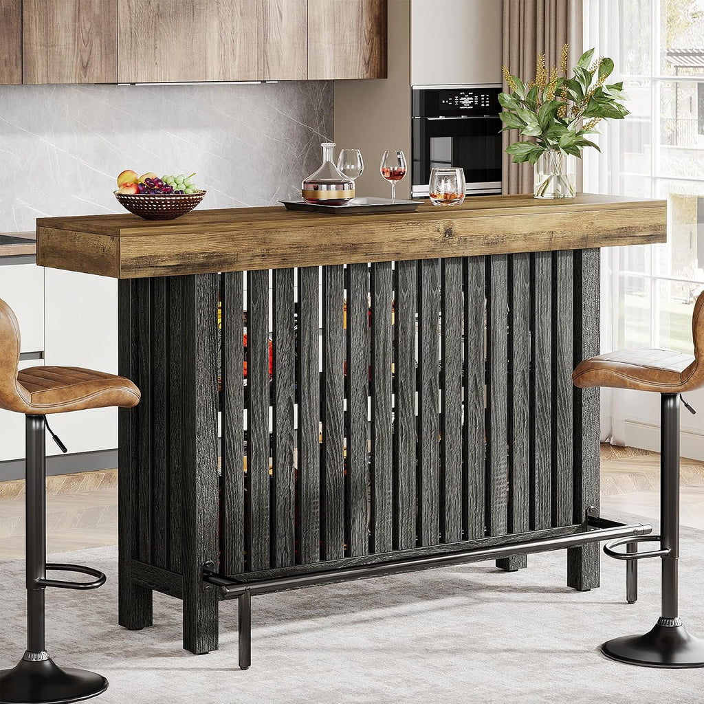 Tribesigns 63" Large Bar Table, 2-Tier Counter Height Table with Footrest