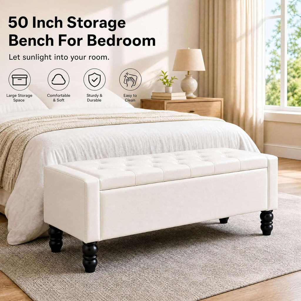 50 inch faux leather storage ottoman bench for, close-up detail