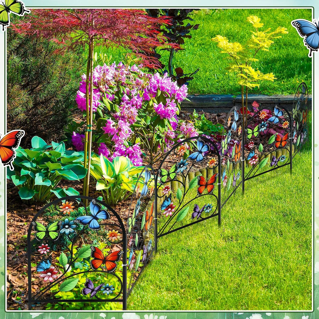 Yaocom 12 Pack Butterfly Garden Fence 16.5" H x 11.8" W Metal Stake