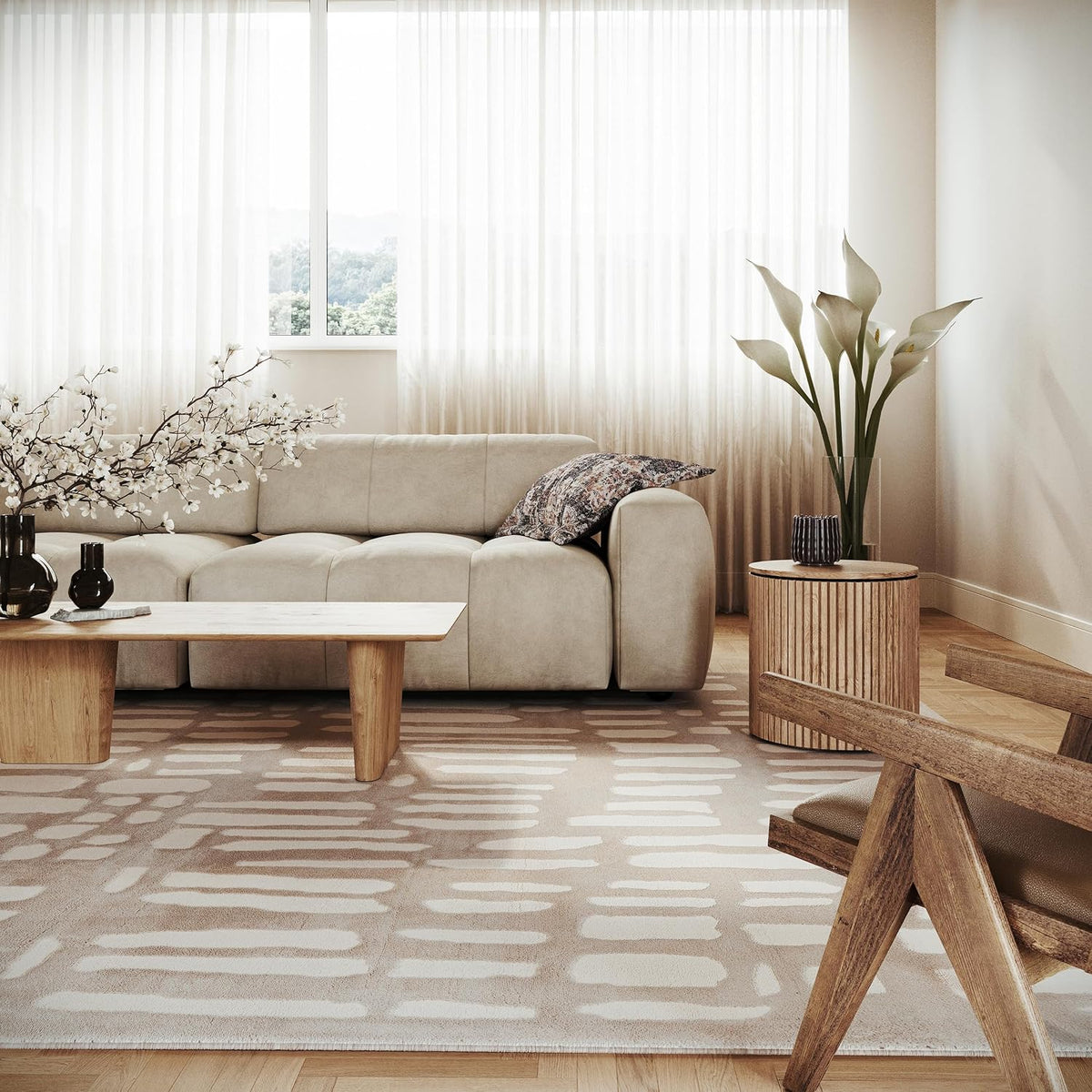 nuLOOM Belen Cream/Grey Geometric Washable Area Rug, 12' x 15'