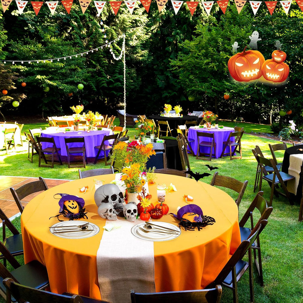 24 Pcs Halloween Round Plastic Tablecloths, 84 Inch Black, Purple, Orange