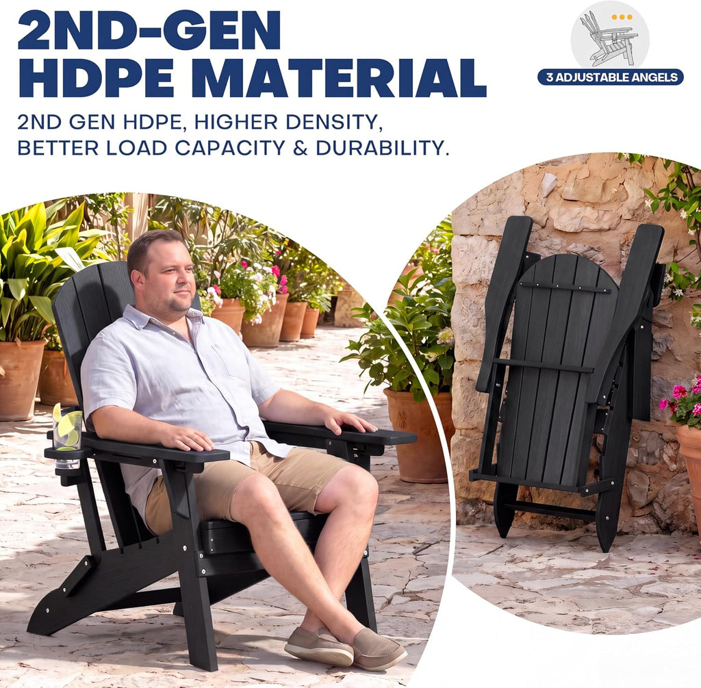 Plawdlik Folding Adirondack Chair Set of 4, Adjustable 3-Position, Black (Set of 2)
