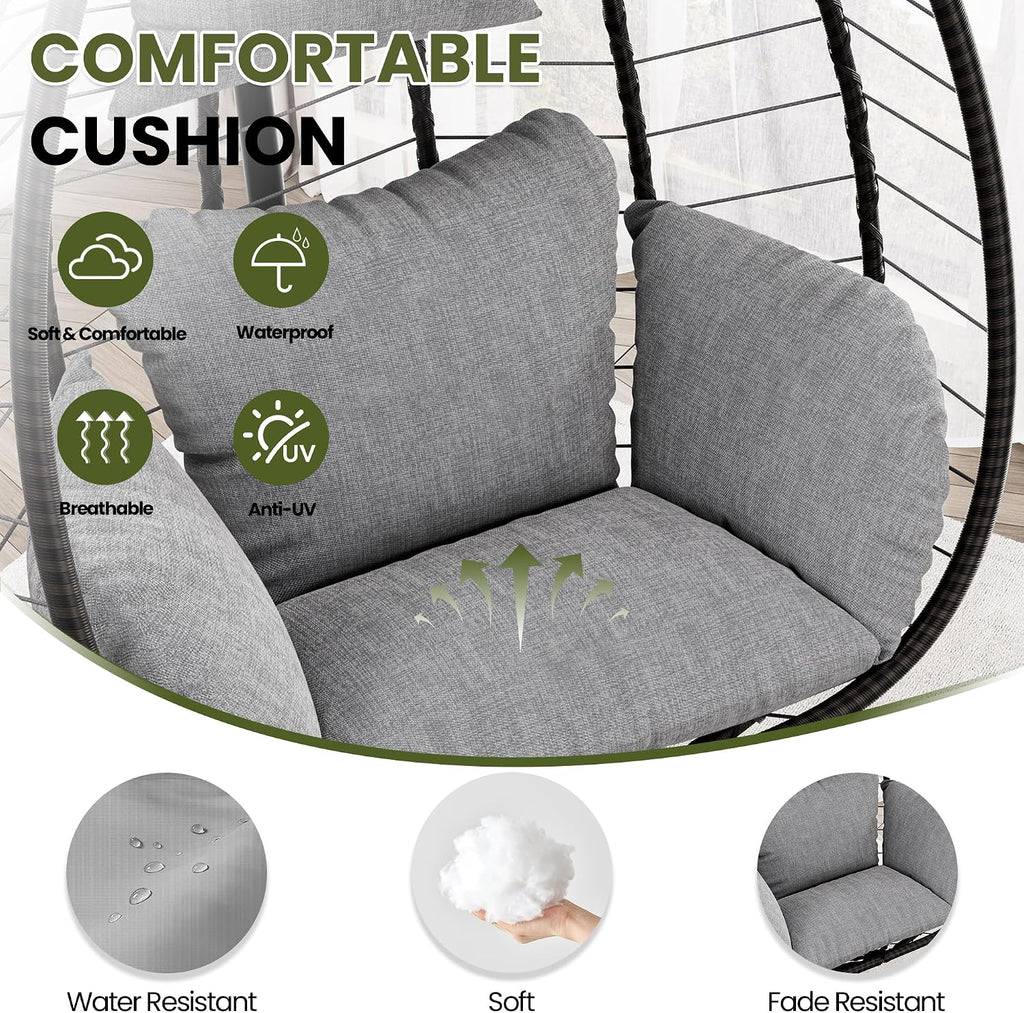 Kullavik Hanging Egg Chair Outdoor with Stand, Wicker Patio Swing Chair