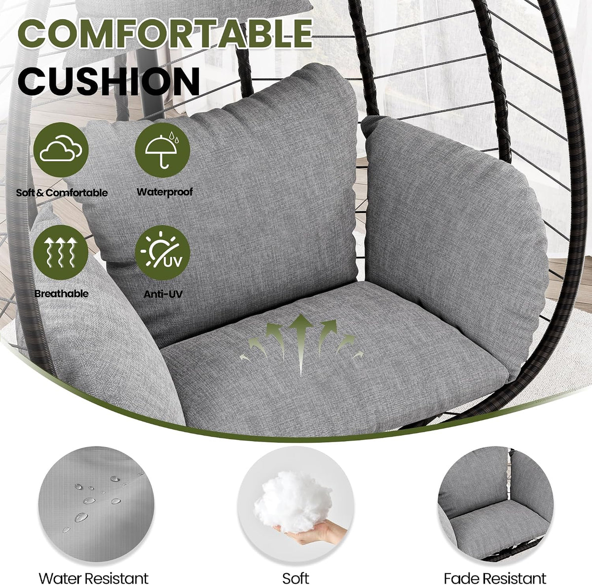 Kullavik Hanging Egg Chair Outdoor with Stand, Wicker Patio Swing Chair