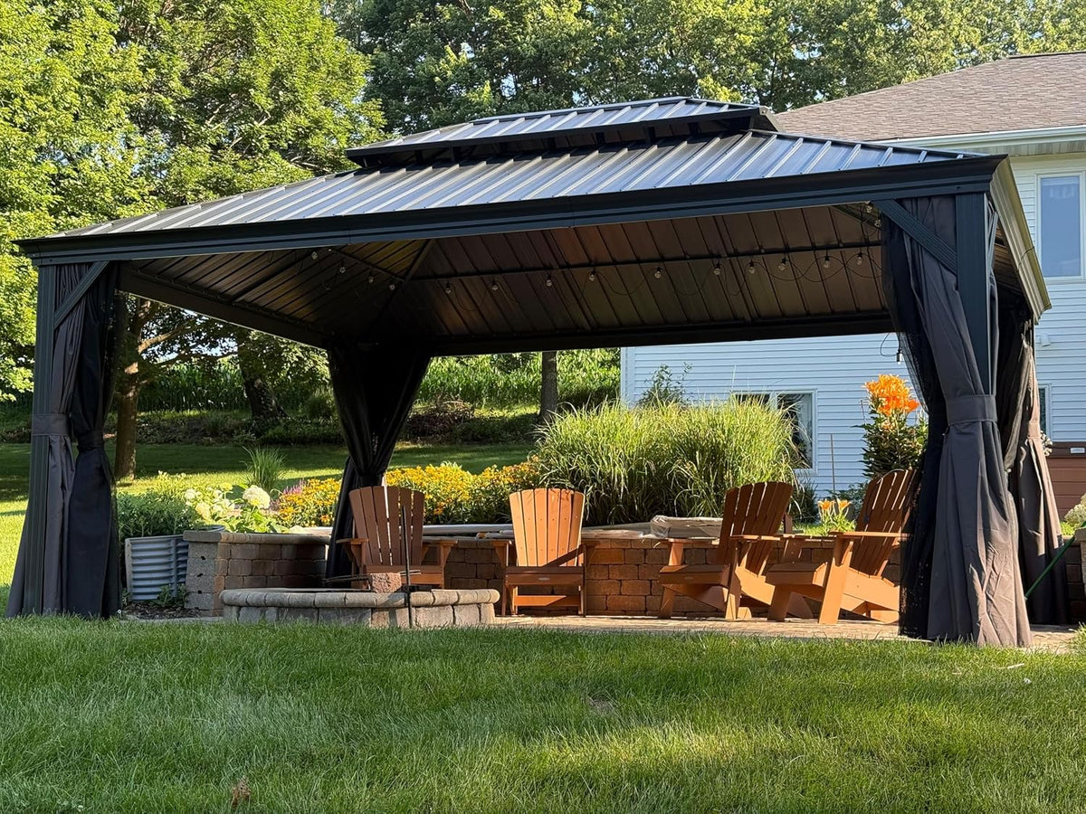 PURPLE LEAF 13' X 17' Hardtop Gazebo 4.7" Thick Post, Gray